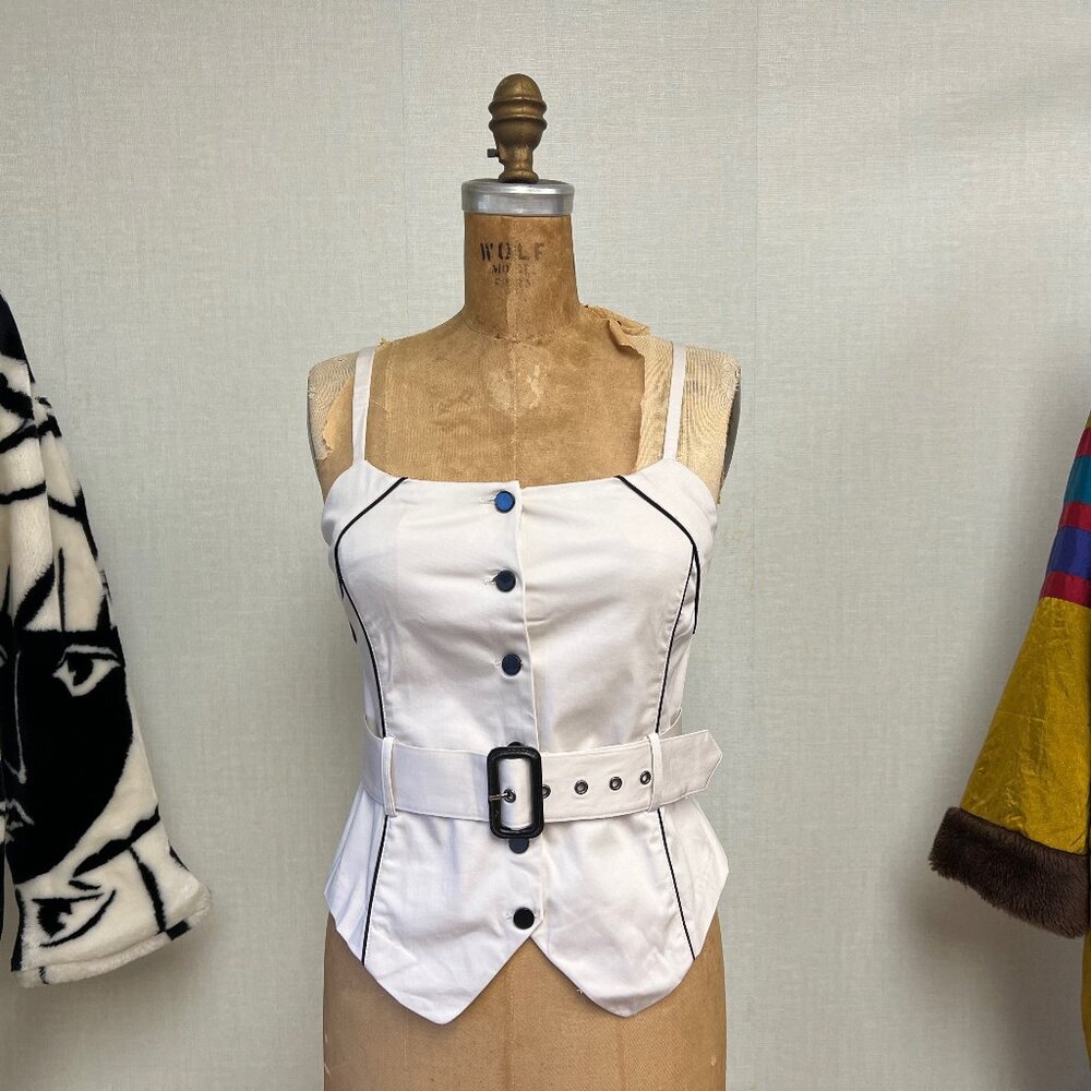 NWT Deadstock 2000s Y2K Pin Up Color Block Belted Corset Tank Top Small